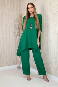 Set of blouse + pants with pendant 1025A / – Green цвет / color | Lexline Fashion