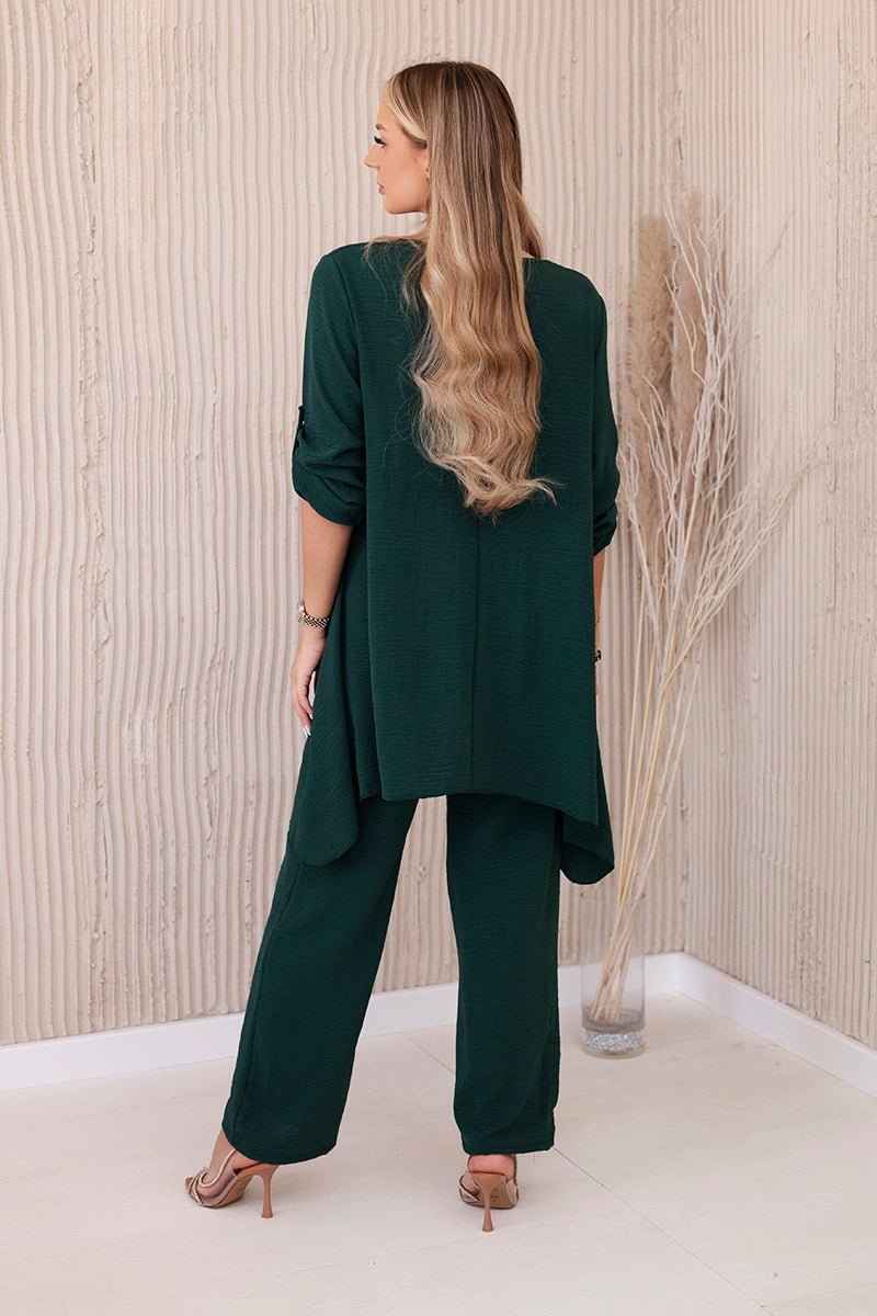 Set of blouse + pants with pendant 1025A / – Green || Dark цвет / color | Lexline Fashion