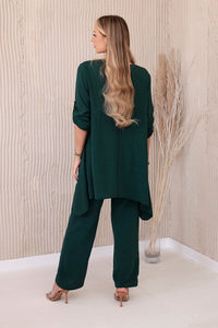 Set of blouse + pants with pendant 1025A / – Green || Dark цвет / color | Lexline Fashion