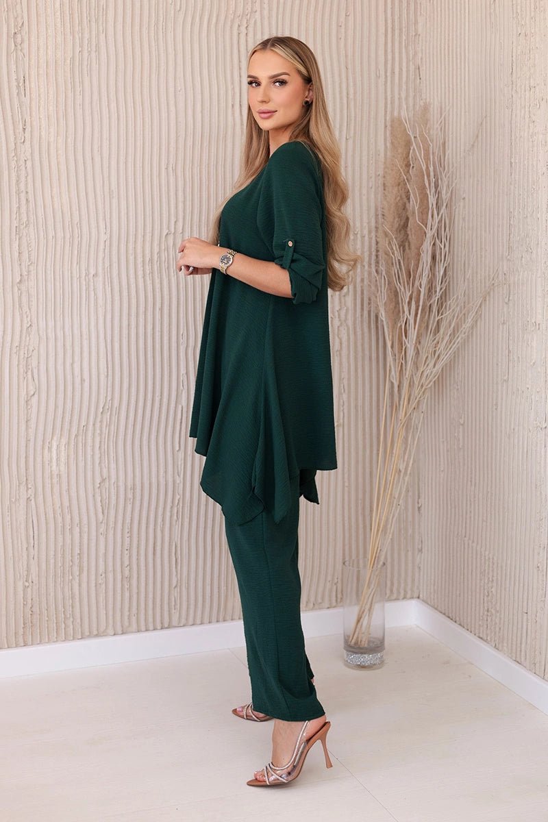 Set of blouse + pants with pendant 1025A / – Green || Dark цвет / color | Lexline Fashion