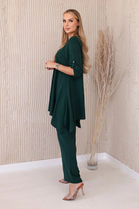 Set of blouse + pants with pendant 1025A / – Green || Dark цвет / color | Lexline Fashion