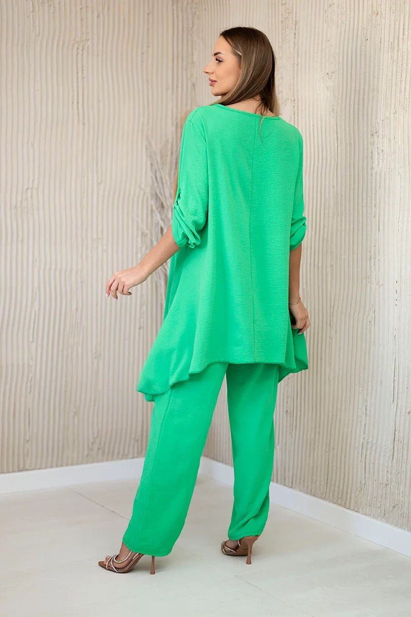 Set of blouse + pants with pendant 1025A / – Green || Light цвет / color | Lexline Fashion