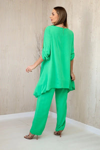 Set of blouse + pants with pendant 1025A / – Green || Light цвет / color | Lexline Fashion