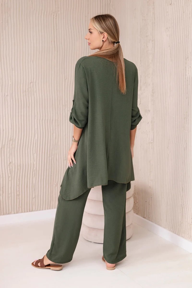 Set of blouse + pants with pendant 1025A / – Khaki цвет / color | Lexline Fashion
