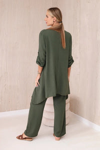 Set of blouse + pants with pendant 1025A / – Khaki цвет / color | Lexline Fashion