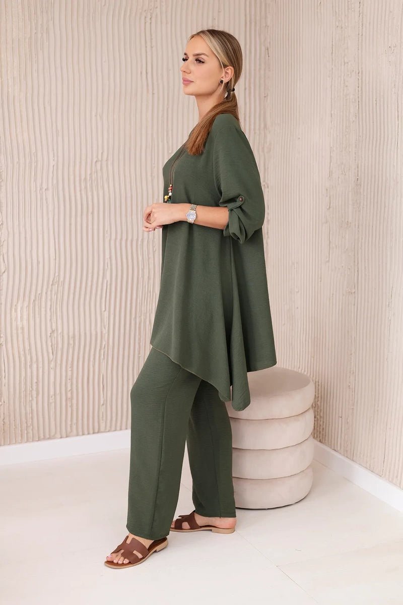 Set of blouse + pants with pendant 1025A / – Khaki цвет / color | Lexline Fashion
