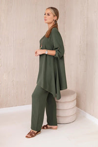 Set of blouse + pants with pendant 1025A / – Khaki цвет / color | Lexline Fashion