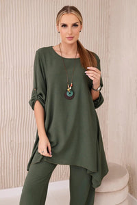 Set of blouse + pants with pendant 1025A / – Khaki цвет / color | Lexline Fashion