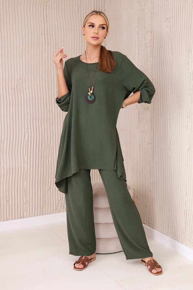 Set of blouse + pants with pendant 1025A / – Khaki цвет / color | Lexline Fashion