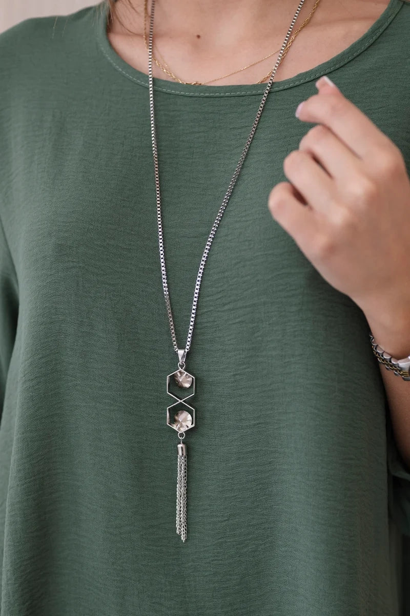 Set of blouse + pants with pendant 1025A / – Khaki || Dark цвет / color | Lexline Fashion