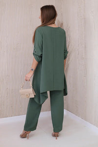 Set of blouse + pants with pendant 1025A / – Khaki || Dark цвет / color | Lexline Fashion