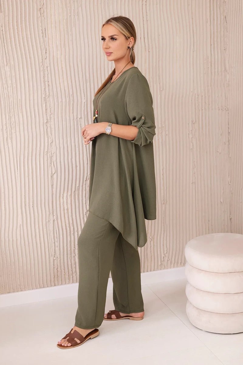 Set of blouse + pants with pendant 1025A / – Khaki || Light цвет / color | Lexline Fashion