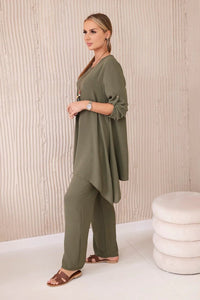 Set of blouse + pants with pendant 1025A / – Khaki || Light цвет / color | Lexline Fashion