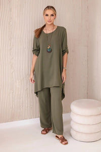 Set of blouse + pants with pendant 1025A / – Khaki || Light цвет / color | Lexline Fashion