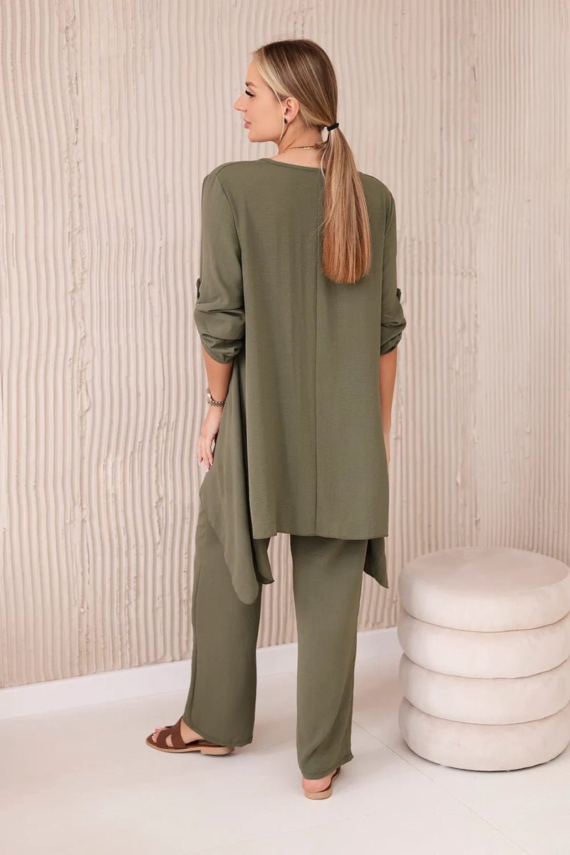 Set of blouse + pants with pendant 1025A / – Khaki || Light цвет / color | Lexline Fashion