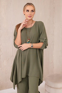 Set of blouse + pants with pendant 1025A / – Khaki || Light цвет / color | Lexline Fashion