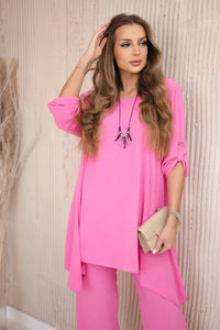 Set of blouse + pants with pendant 1025A / – Light | Pink цвет / color | Lexline Fashion