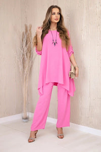 Set of blouse + pants with pendant 1025A / – Light | Pink цвет / color | Lexline Fashion