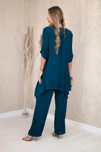 Set of blouse + pants with pendant 1025A / – Marine цвет / color | Lexline Fashion