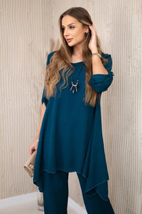 Set of blouse + pants with pendant 1025A / – Marine цвет / color | Lexline Fashion