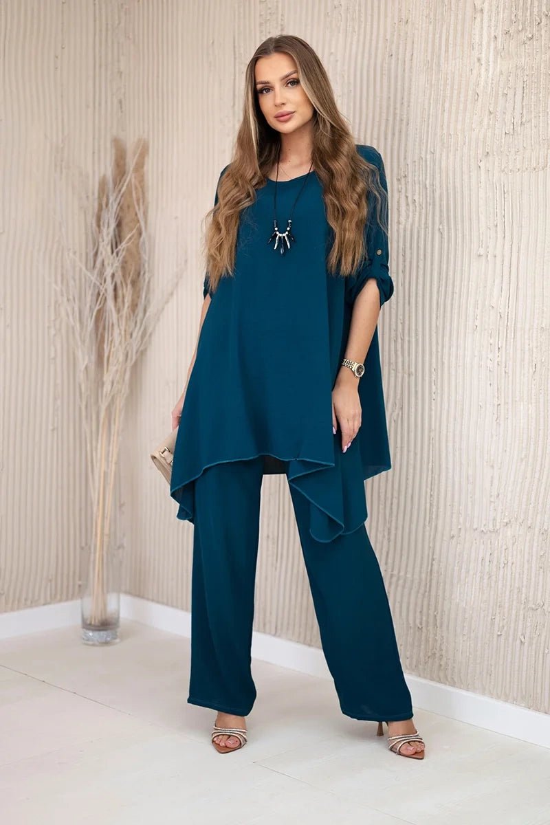 Set of blouse + pants with pendant 1025A / – Marine цвет / color | Lexline Fashion
