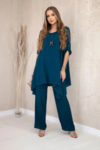 Set of blouse + pants with pendant 1025A / – Marine цвет / color | Lexline Fashion