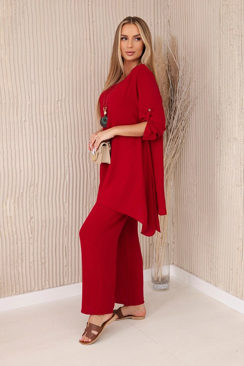 Set of blouse + pants with pendant 1025A / – Maroon цвет / color | Lexline Fashion