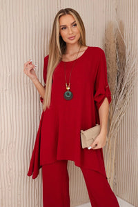 Set of blouse + pants with pendant 1025A / – Maroon цвет / color | Lexline Fashion
