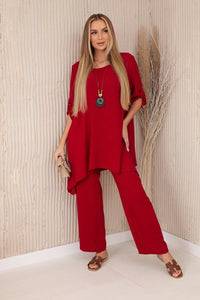 Set of blouse + pants with pendant 1025A / – Maroon цвет / color | Lexline Fashion