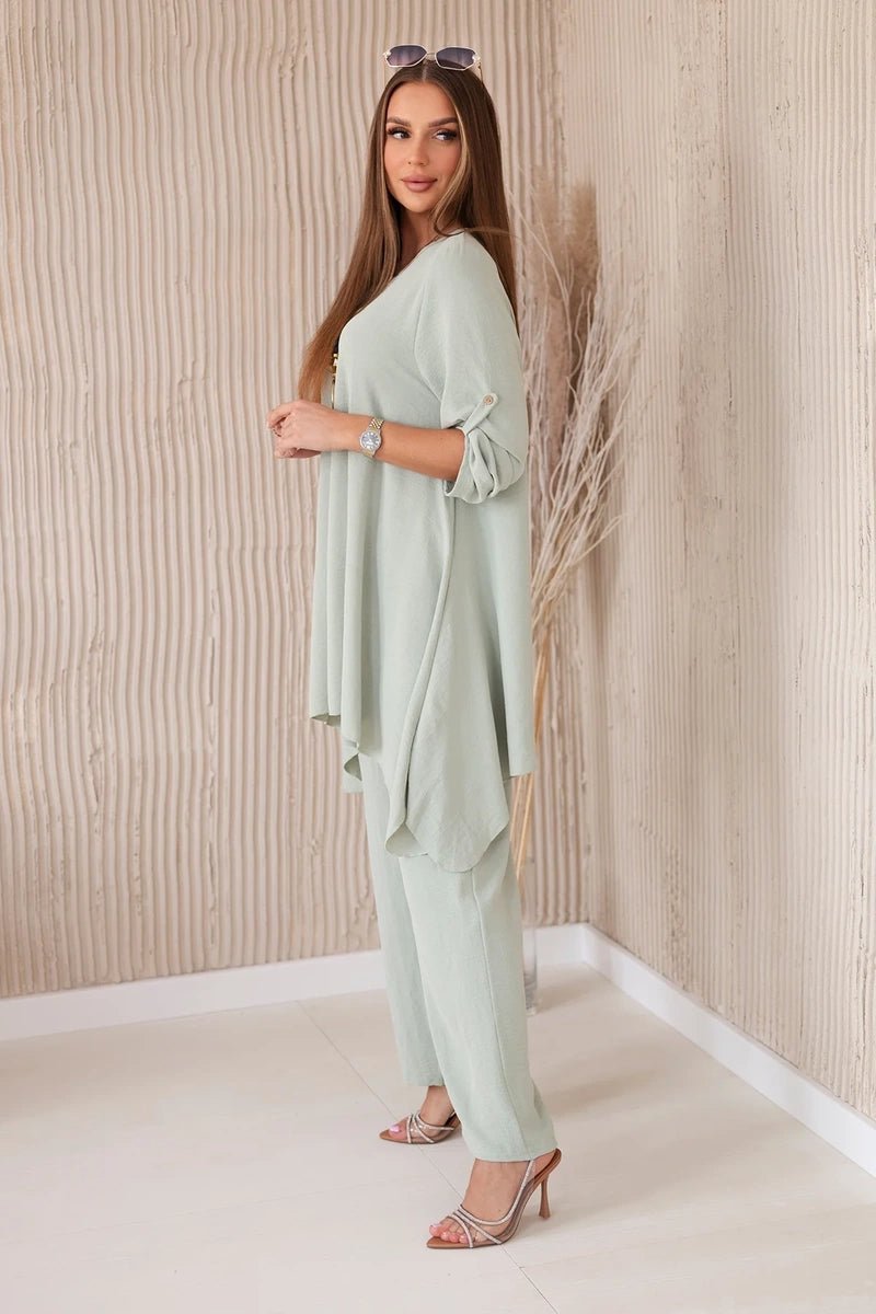 Set of blouse + pants with pendant 1025A / – Mint || Dark цвет / color | Lexline Fashion