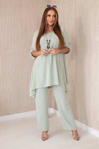 Set of blouse + pants with pendant 1025A / – Mint || Dark цвет / color | Lexline Fashion
