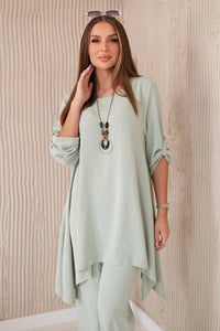 Set of blouse + pants with pendant 1025A / – Mint || Dark цвет / color | Lexline Fashion