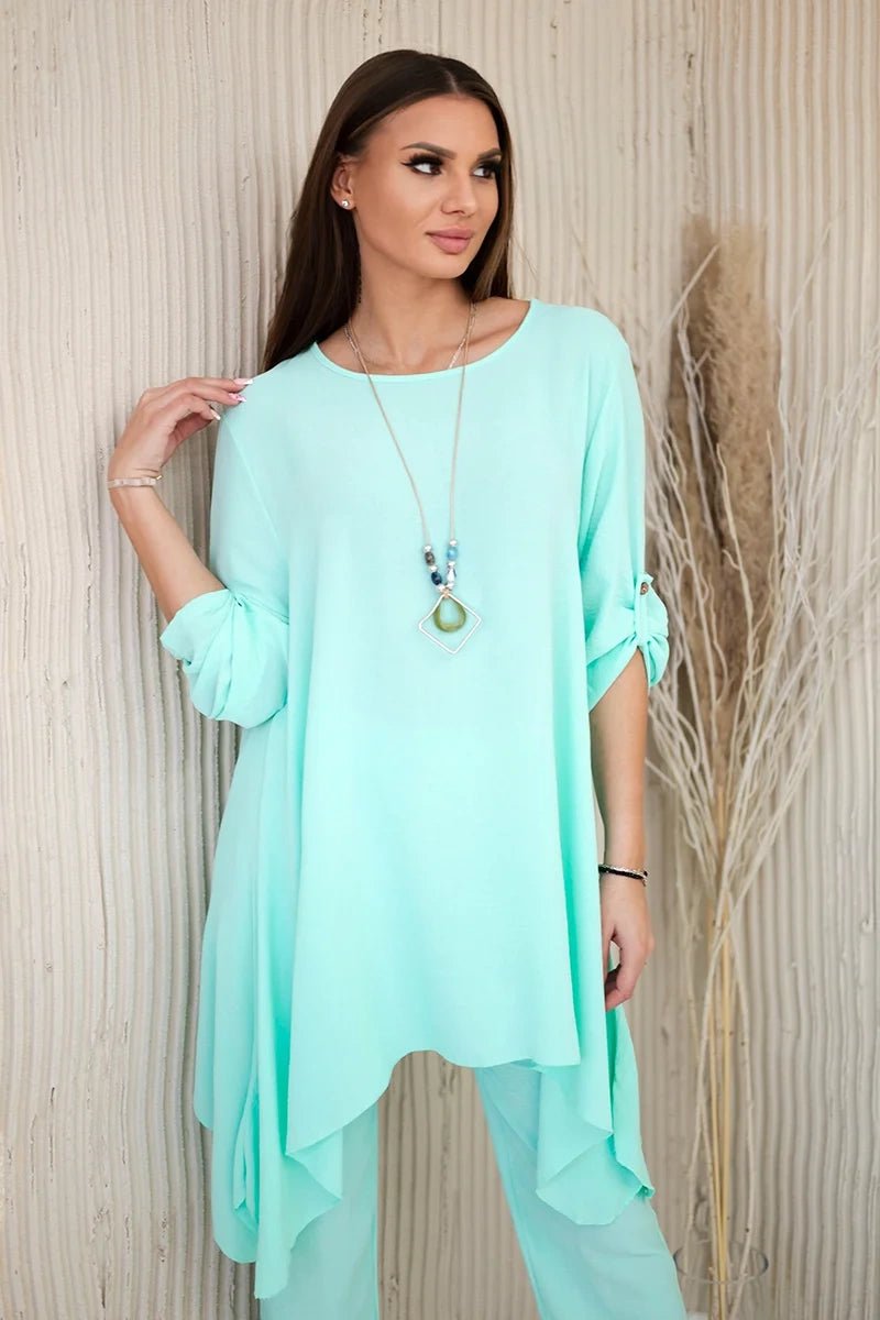 Set of blouse + pants with pendant 1025A / – Mint || Light цвет / color | Lexline Fashion