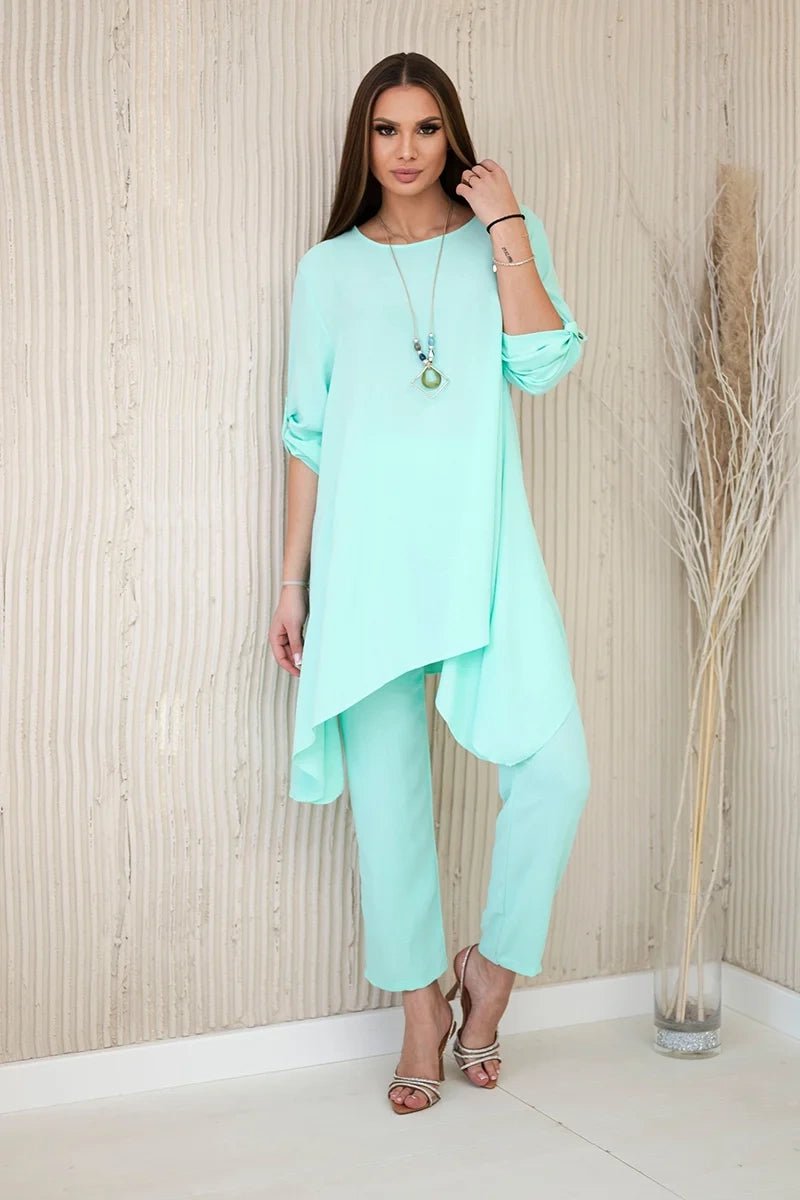 Set of blouse + pants with pendant 1025A / – Mint || Light цвет / color | Lexline Fashion
