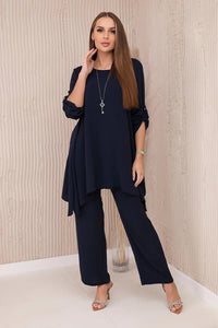 Set of blouse + pants with pendant 1025A / – Navy blue цвет / color | Lexline Fashion