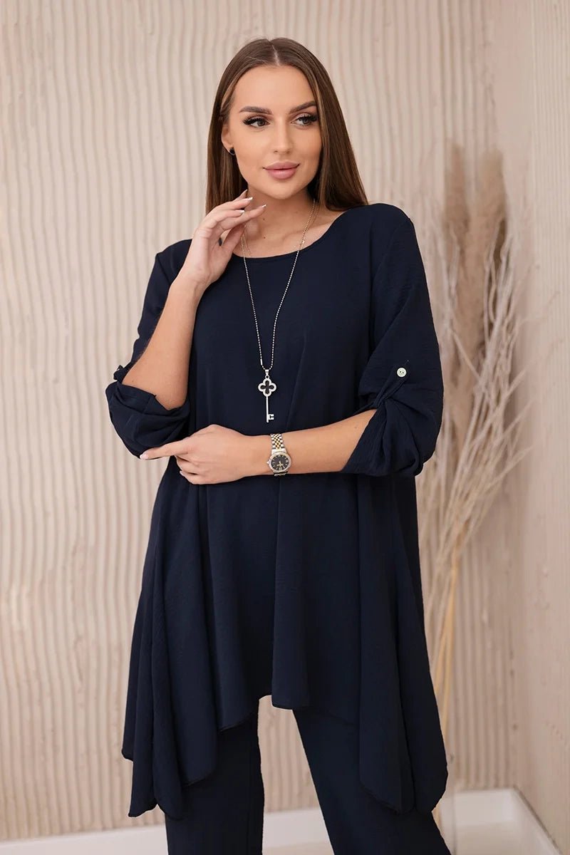 Set of blouse + pants with pendant 1025A / – Navy blue цвет / color | Lexline Fashion