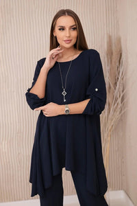 Set of blouse + pants with pendant 1025A / – Navy blue цвет / color | Lexline Fashion