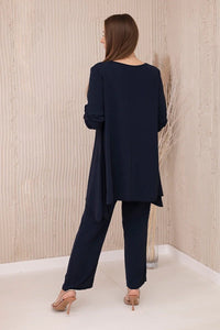 Set of blouse + pants with pendant 1025A / – Navy blue цвет / color | Lexline Fashion