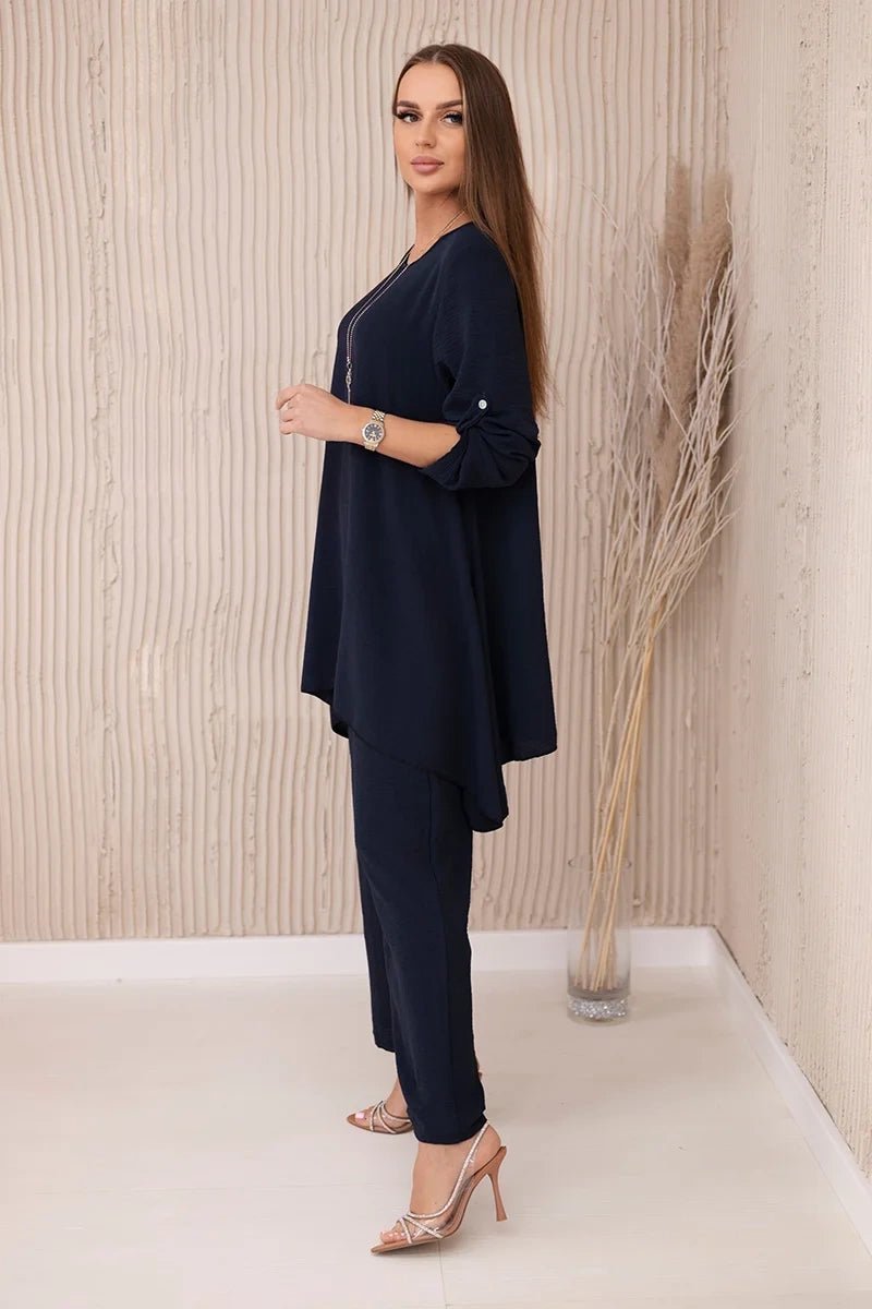 Set of blouse + pants with pendant 1025A / – Navy blue цвет / color | Lexline Fashion