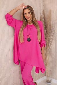 Set of blouse + pants with pendant 1025A / – Pink цвет / color | Lexline Fashion