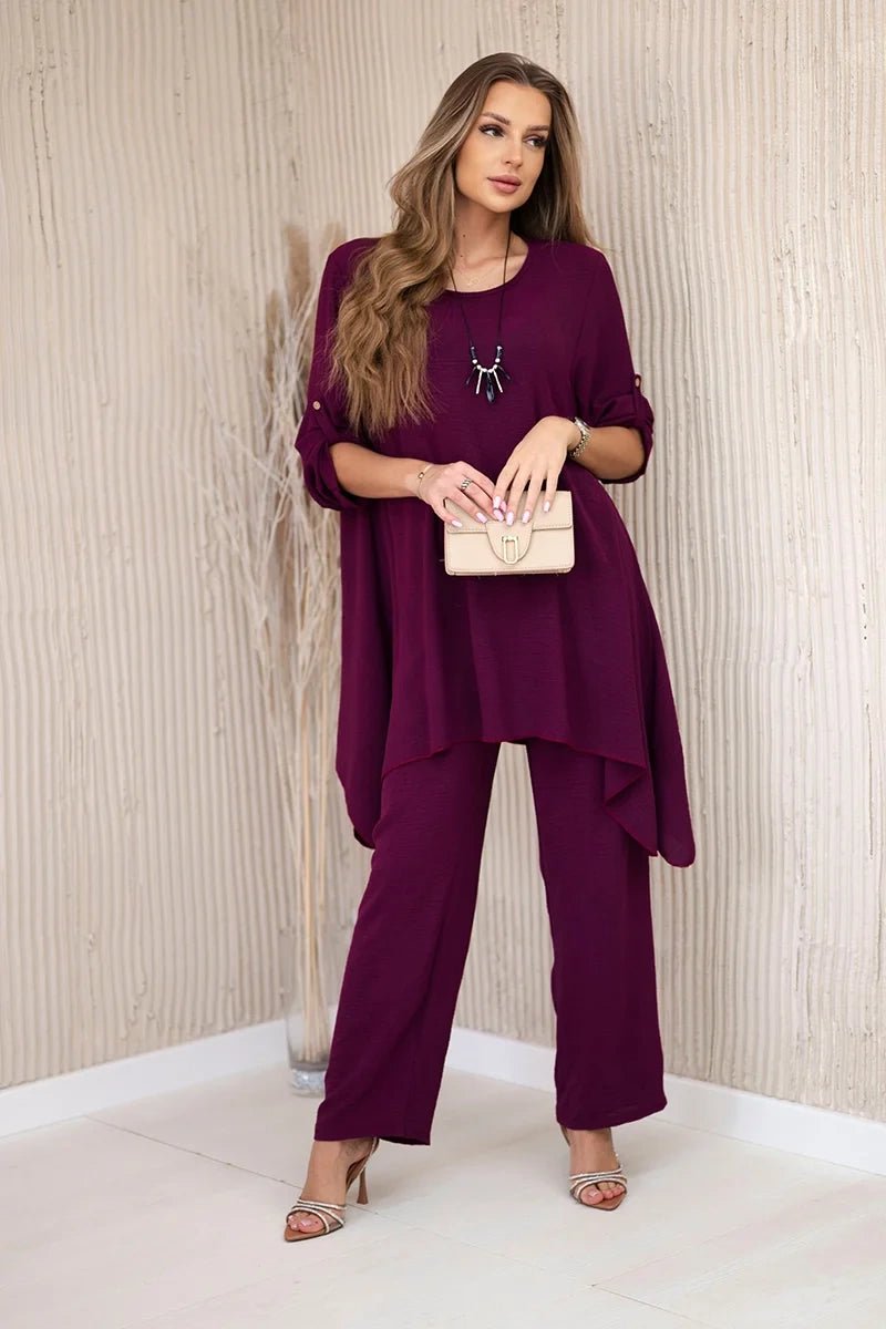 Set of blouse + pants with pendant 1025A / – Plum цвет / color | Lexline Fashion