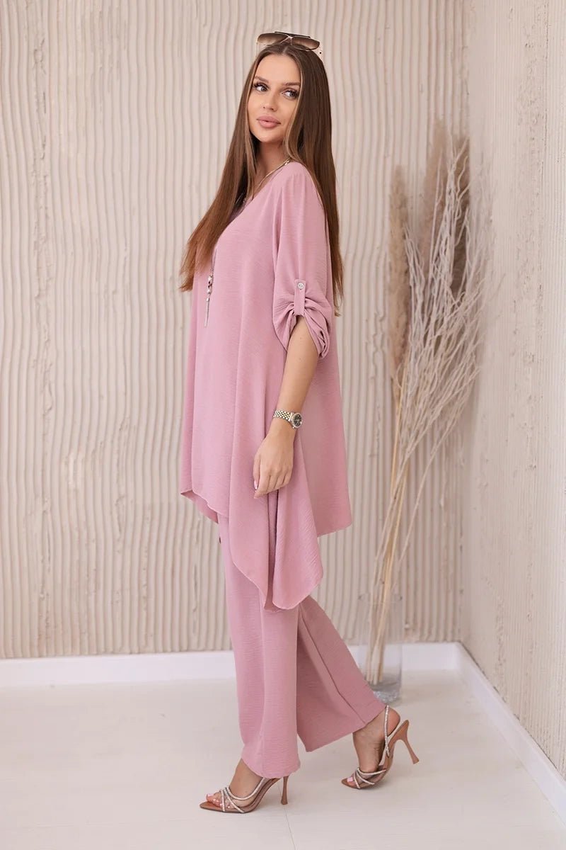 Set of blouse + pants with pendant 1025A / – Powder цвет / color | Lexline Fashion