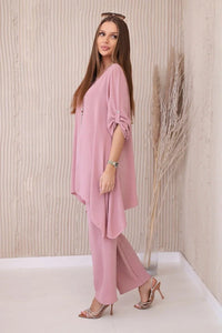 Set of blouse + pants with pendant 1025A / – Powder цвет / color | Lexline Fashion