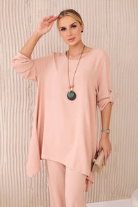 Set of blouse + pants with pendant 1025A / – Powder || Dark цвет / color | Lexline Fashion
