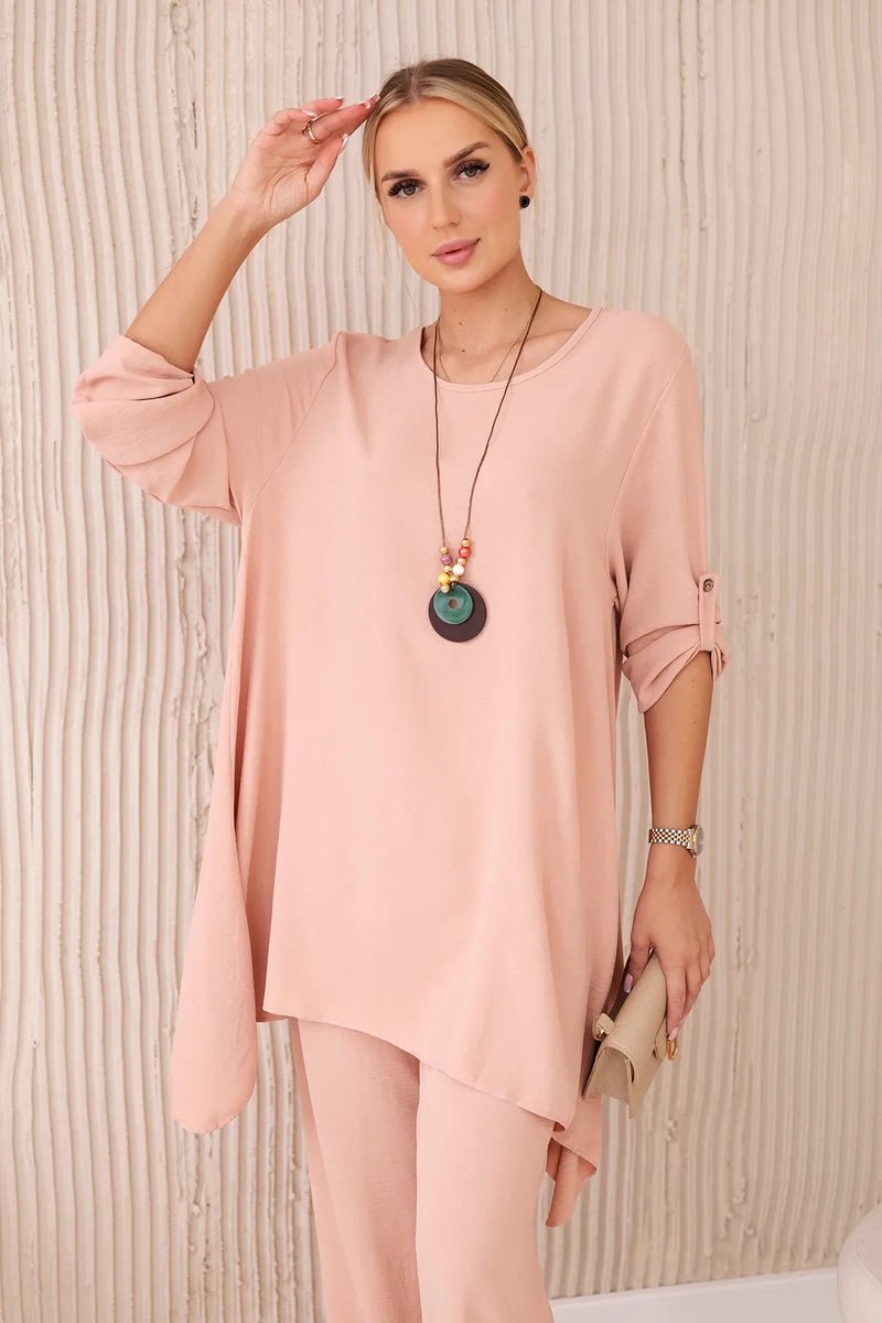 Set of blouse + pants with pendant 1025A / – Powder || Dark цвет / color | Lexline Fashion