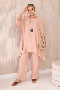 Set of blouse + pants with pendant 1025A / – Powder || Dark цвет / color | Lexline Fashion