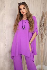 Set of blouse + pants with pendant 1025A / – Purple цвет / color | Lexline Fashion