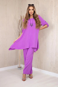 Set of blouse + pants with pendant 1025A / – Purple цвет / color | Lexline Fashion