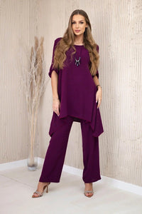 Set of blouse + pants with pendant 1025A / – Purple || Dark цвет / color | Lexline Fashion