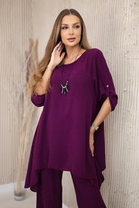 Set of blouse + pants with pendant 1025A / – Purple || Dark цвет / color | Lexline Fashion